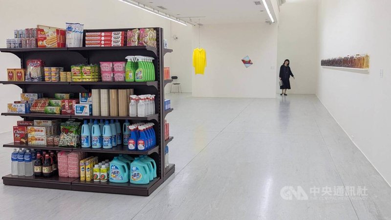 台北市立美術館5月1日起推出特展「物質世界」，集結87件作品展出，入口處呈現藝術家李明學作品「溢出的記憶」。中央社記者王寶兒攝　115年4月30日