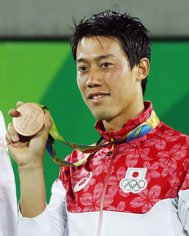 錦織圭（圖）在2016年里約奧運戰勝當時「4大天王」之一的西班牙「蠻牛」納達爾，拿下銅牌。（共同社）