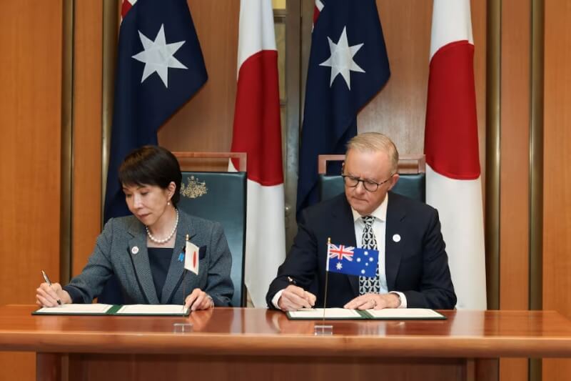 日本首相高市早苗4日在坎培拉與澳洲總理艾班尼斯會談,雙方發表經濟安全保障合作共同宣言。(路透社)