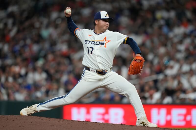 MLB休士頓太空人隊投手鄧愷威5日對洛杉磯道奇隊登板。（美聯社）