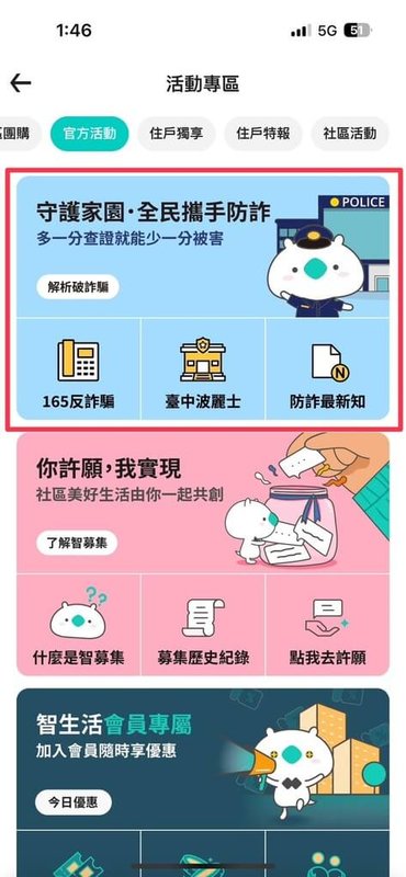 台中市警察局第二分局5日公布，攜手社區管理平台「智生活」App合作，透過社區智慧化系統，將最新防詐資訊直接傳遞到住戶手機，以掌握防詐資訊。（警方提供）中央社記者郝雪卿傳真  115年5月5日