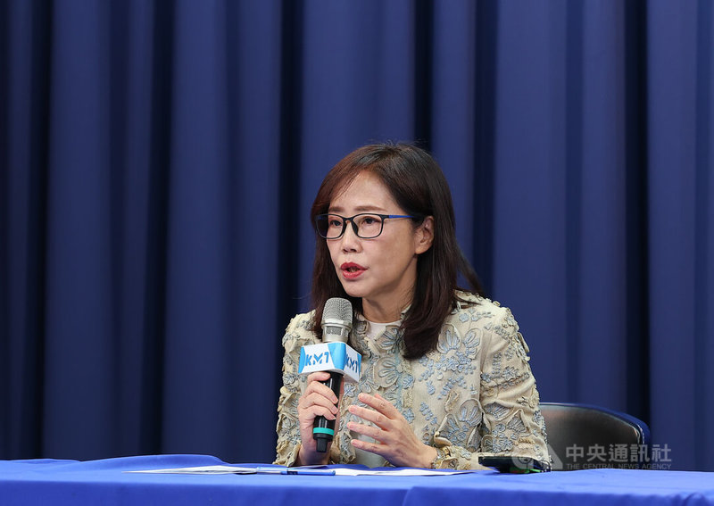國民黨6日下午舉行中常會，文傳會主委尹乃菁（圖）會後轉述會議內容並受訪，回應軍購等相關議題。中央社記者謝佳璋攝　115年5月6日