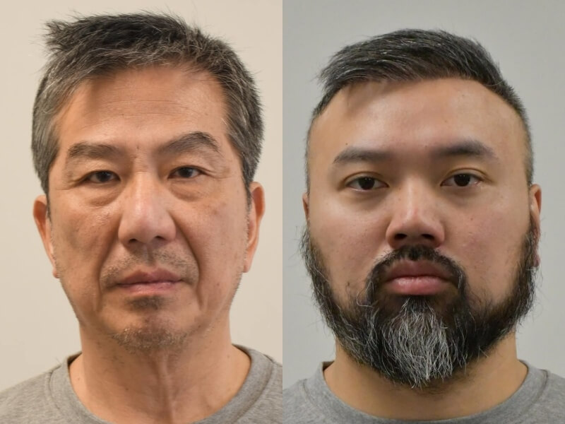 退休港警、前香港駐倫敦經濟貿易辦事處行政經理袁松彪（左）及前英國邊境部隊成員和警官衛志樑（右）7日因為違反英國「國家安全法」遭定罪。（倫敦都會區警察局提供）中央社記者陳韻聿倫敦傳真　115年5月8日