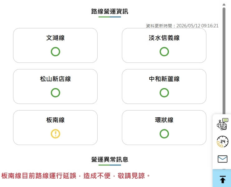 台北捷運板南線12日上班尖峰時間發生營運異常。（圖取自台北捷運網頁metro.taipei）