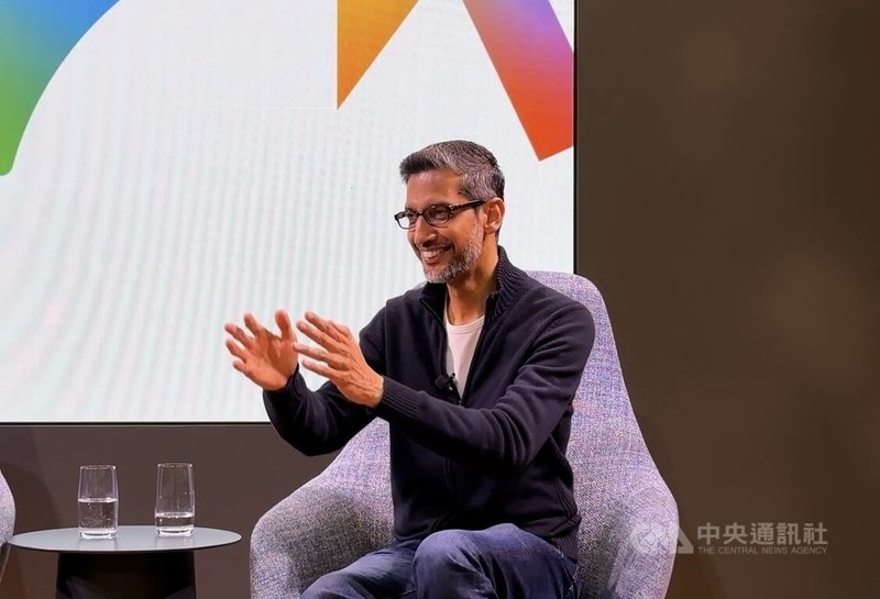 Google執行長皮查伊在Google I/O年度開發者回應國際媒體提問。中央社記者張欣瑜舊金山攝　115年5月21日