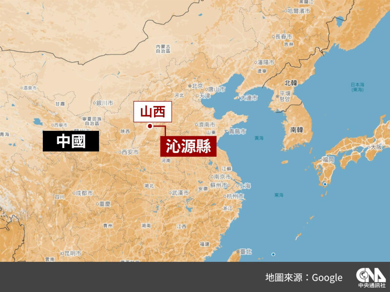 中國山西省長治市沁源縣一處煤礦22日晚間發生氣體爆炸事故，累計8人罹難。（中央社製圖）