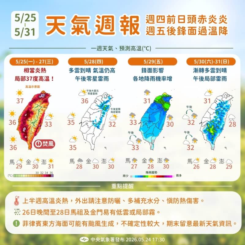 氣象署天氣週報。(圖取自facebook.com/cwa.weather)