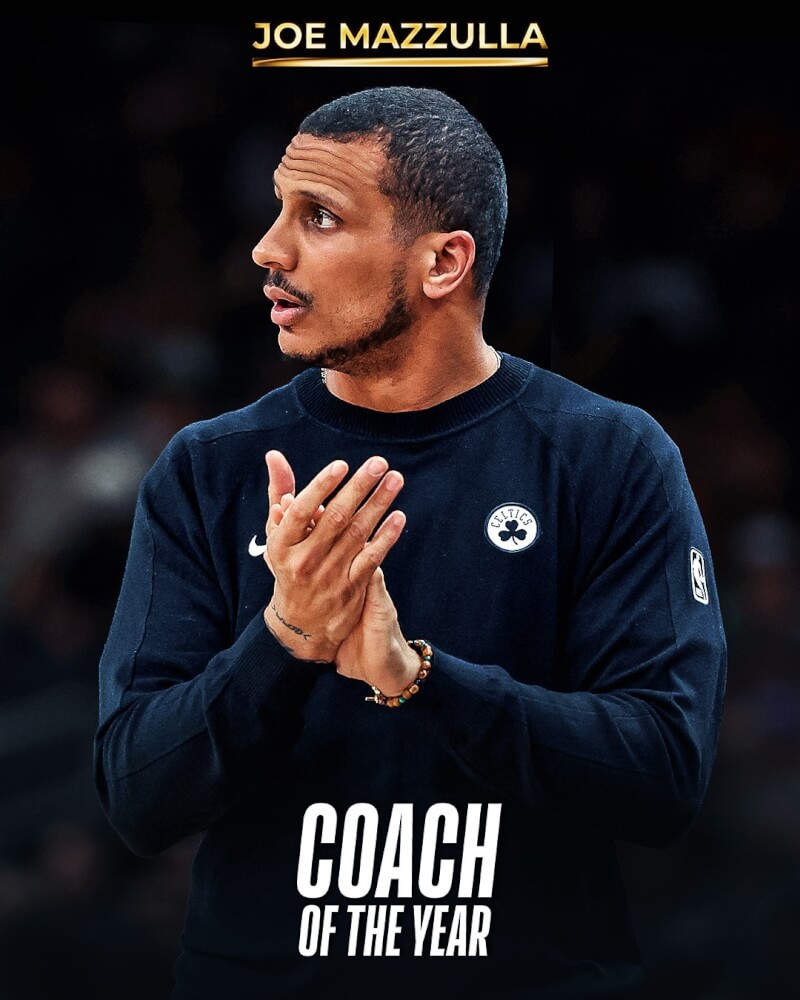 美國職籃NBA波士頓塞爾蒂克教頭馬茲拉獲選年度最佳總教練。（圖取自x.com/NBA）