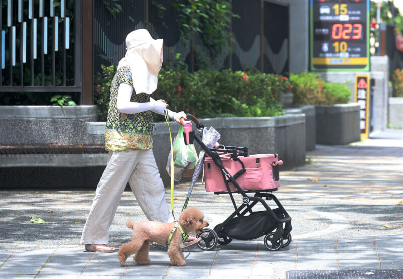 圖為台北市萬華區民眾外出活動防曬。（中央社檔案照片）