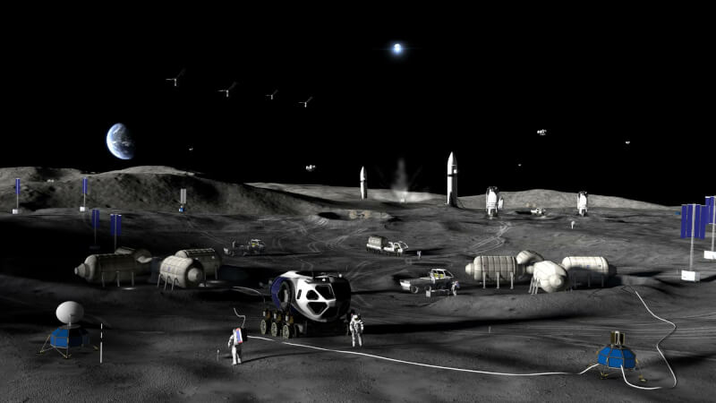 美國國家航空暨太空總署（NASA）打造月球基地，今年可望有實質進展。圖為模擬圖。（圖取自x.com/NASA）