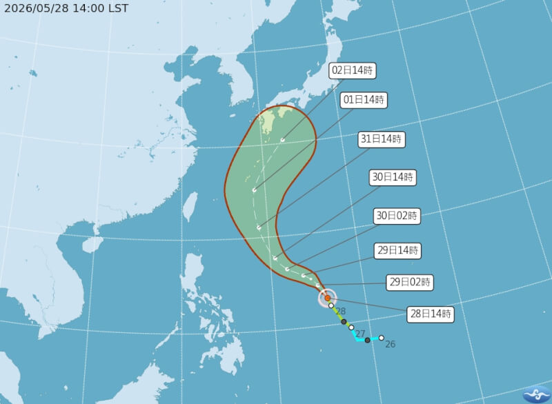 颱風薔蜜路徑潛勢預報。（圖取自氣象署網頁cwa.gov.tw）