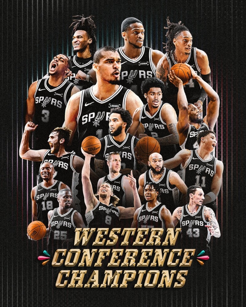 美國職籃NBA聖安東尼奧馬刺30在西區冠軍賽獲勝，取得NBA總冠軍賽門票。（圖取自x.com/spurs）