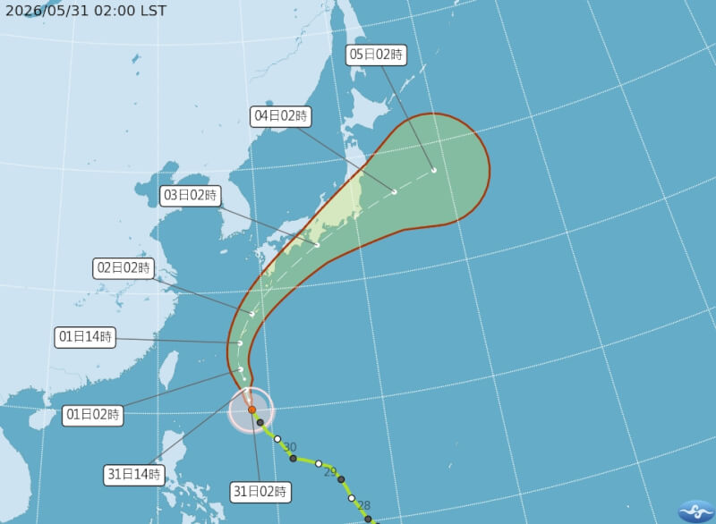 氣象署31日凌晨2時發布颱風薔蜜路徑預報。（圖取自氣象署網頁cwa.gov.tw）