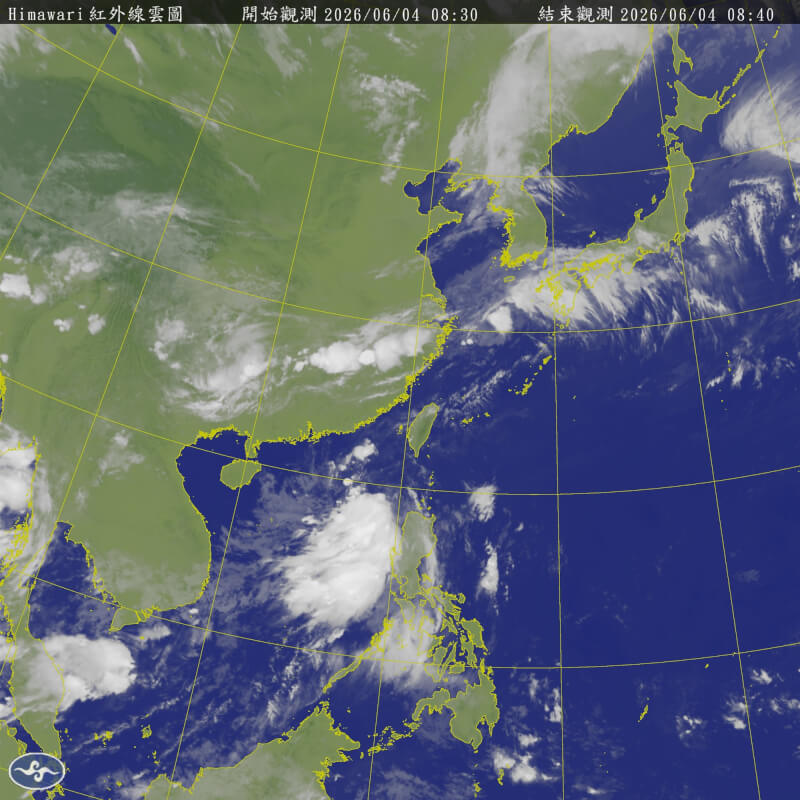 氣象署4日上午8時30分公布衛星雲圖。（圖取自氣象署網頁cwa.gov.tw）