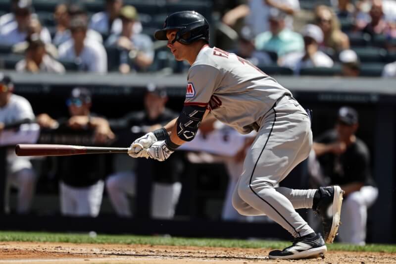 MLB守護者隊台裔外野手「費仔」費柴德4日對洋基的比賽敲出本季首安。（美聯社）