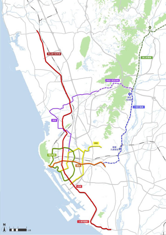 高雄捷運路網規劃向東延伸，捷運局表示，未來將以台鐵九曲堂站為銜接節點，串聯佛陀紀念館、大樹及旗山地區，也將評估由捷運紫線延伸，沿台22線與台29線往東發展，連結北高雄產業聚落。（捷運局提供）中央社記者林巧璉傳真　115年6月5日
