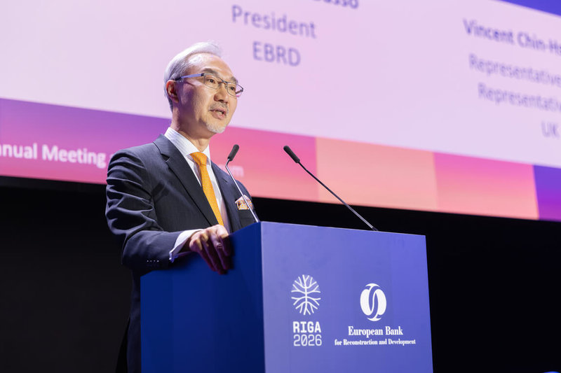 駐英國代表姚金祥率領台灣官方及企業代表團，5日至7日在拉脫維亞首都里加出席歐洲復興開發銀行年會暨商業論壇，並代表台灣致詞。（駐英國代表處提供）中央社記者陳韻聿倫敦傳真　115年6月9日