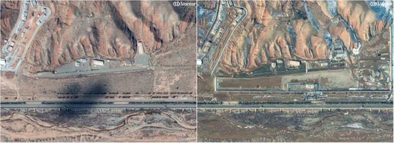 衛星影像顯示,伊朗持續修復並強化受損的軍事設施。圖為巴欽(Parchin)軍事設施在不同時期的變化。(Labs PBC and Vantor/Handout via 路透社)(Labs PBC and Vantor/Handout via 路透社)