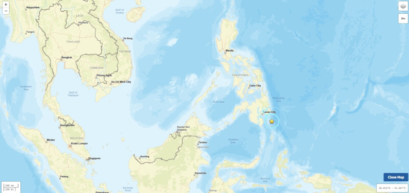 美國地質調查所（USGS）表示，菲律賓南部外海15日發生規模6.2地震。（圖取自美國地質調查所網頁earthquake.usgs.gov）