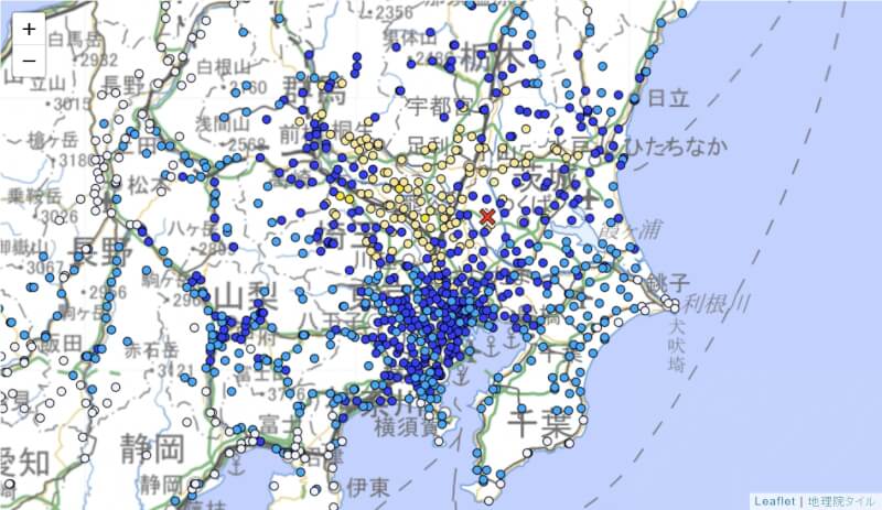 日本關東地區16日晚間發生規模5.5地震。（圖取自日本氣象廳網頁data.jma.go.jp）