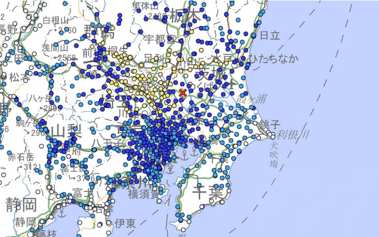 日本關東地區16日晚間發生規模5.5地震。（圖取自日本氣象廳網頁data.jma.go.jp）