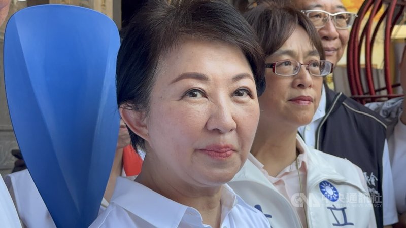 台中市長盧秀燕（前）19日為台灣民眾黨嘉義市長參選人張啓楷造勢，並接受媒體聯訪。中央社記者姜宜菁攝　115年6月19日