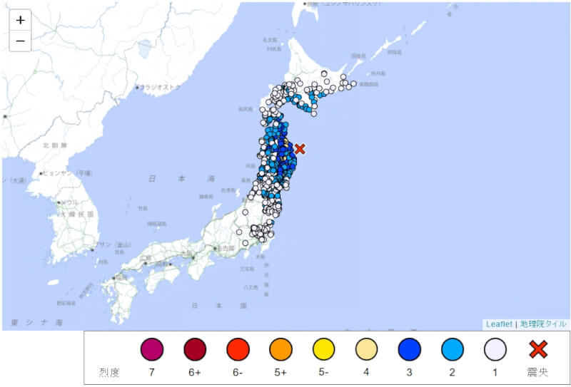 日本東北岩手縣外海28日清晨發生規模6.1地震。（圖取自日本氣象廳網頁data.jma.go.jp）