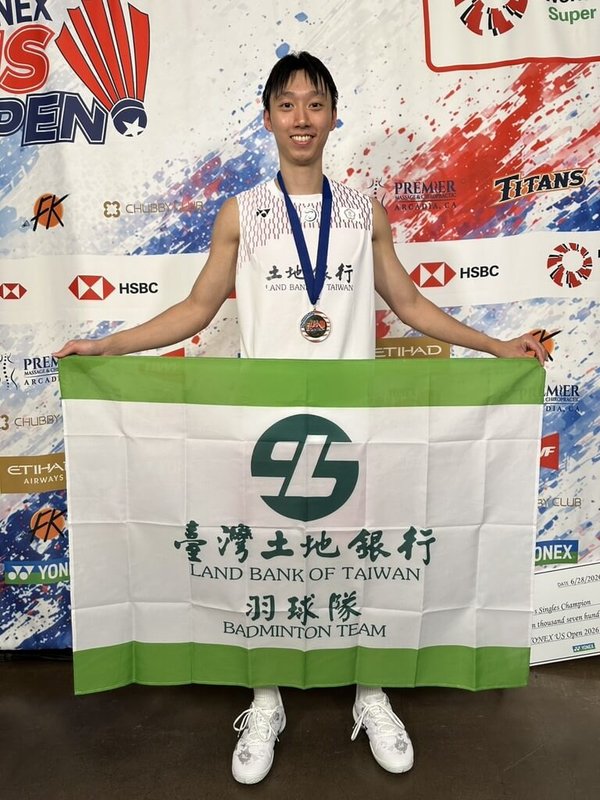 台灣好手蘇力揚（圖）29日在世界羽球聯盟（BWF）美國羽球公開賽男單決賽，以2比1擊敗印度好手斯里坎特（Srikanth Kidambi），拿下生涯首座巡迴賽冠軍。（教練李松遠提供）中央社記者黎建忠傳真　115年6月29日