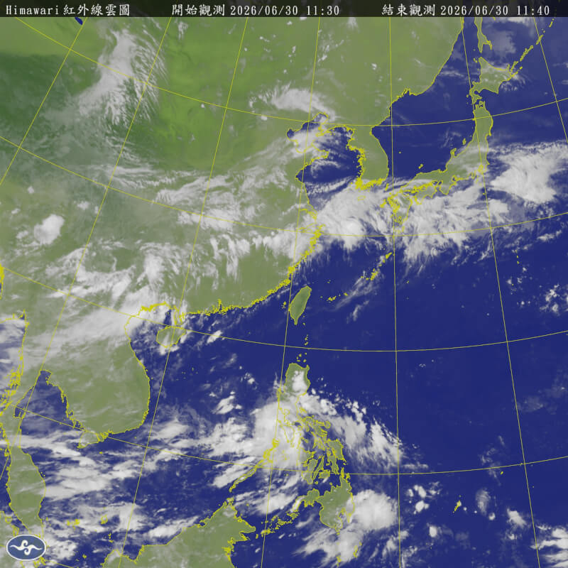 氣象署30日上午11時30分發布衛星雲圖。（圖取自氣象署網頁cwa.gov.tw）