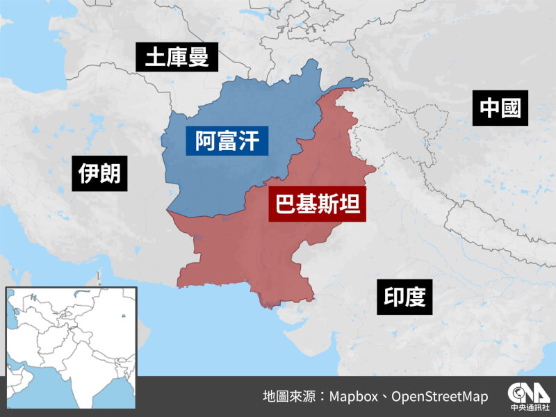 巴基斯坦軍方表示，軍方6月30日攔截到來自阿富汗的4架無人機。（中央社製圖）
