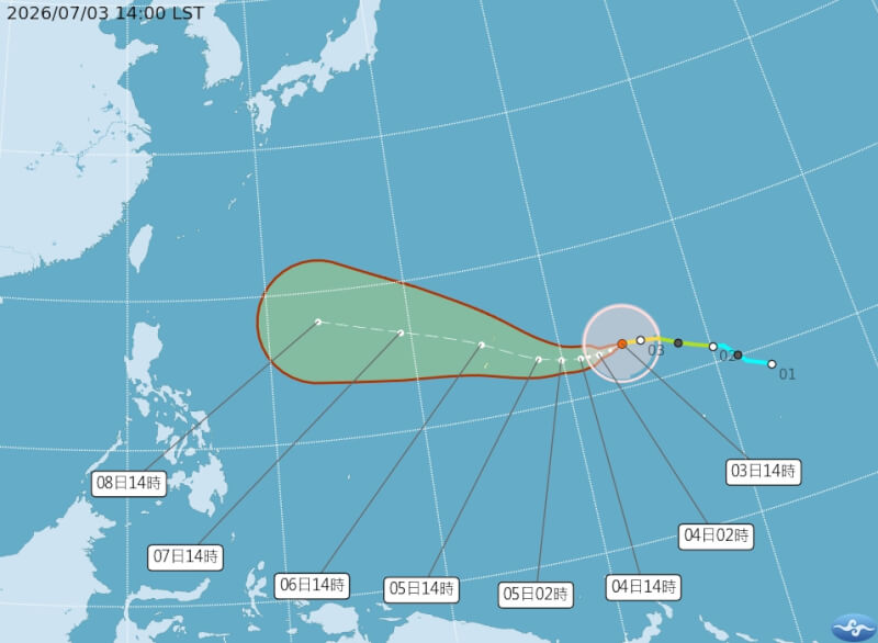 颱風巴威路徑潛勢預報。(圖取自氣象署網頁cwa.gov.tw)