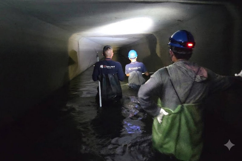 隨著颱風巴威逐步接近，為確保地方排水系統暢通，台南市政府近日針對易淹水地區下水道進行巡檢，盼在颱風巴威可能造成影響前全面排除障礙。（台南市政府提供）中央社記者楊思瑞台南傳真　115年7月5日