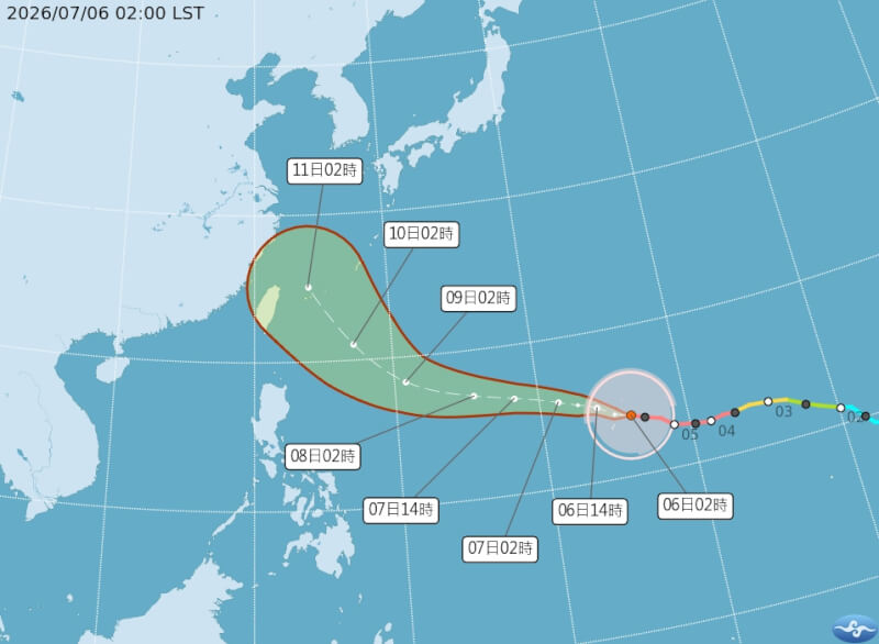 颱風巴威路徑潛勢預報。（圖取自氣象署網頁cwa.gov.tw）