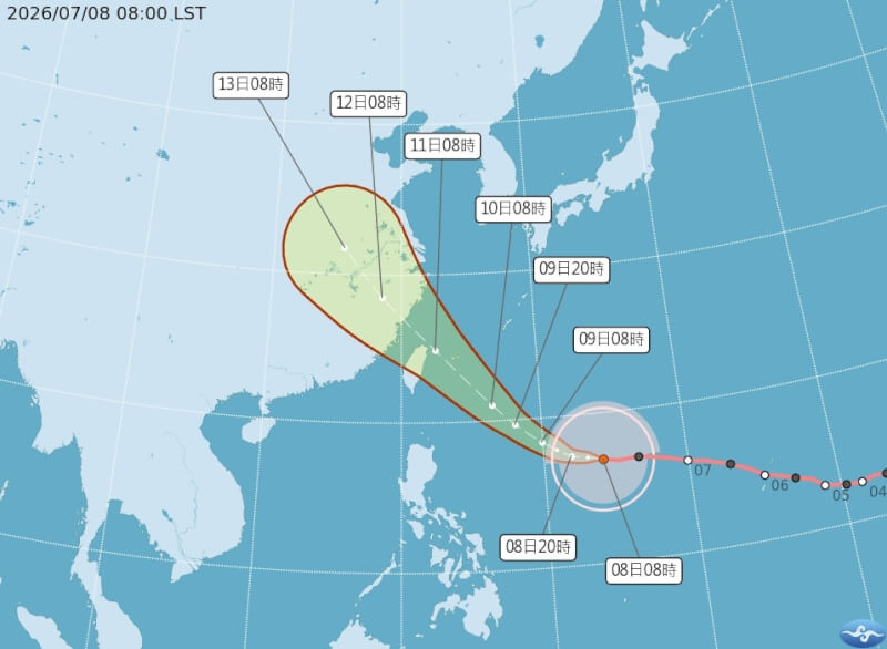颱風巴威路徑潛勢預報。（圖取自氣象署網頁cwa.gov.tw）