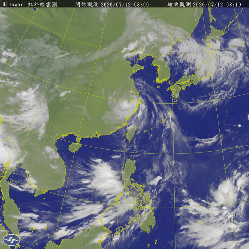 颱風巴威逐漸遠離，圖為東亞地區衛星雲圖。（圖取自中央氣象署網頁cwa.gov.tw）
