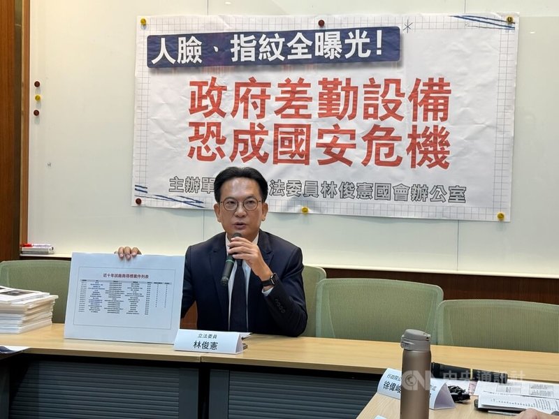 民進黨立委林俊憲15日表示，內政部警政署、海巡署等機關，採購差勤管理的生物辨識設備，疑使用中國熵基公司產品，恐形成國安漏洞。 中央社記者王承中攝　115年7月15日