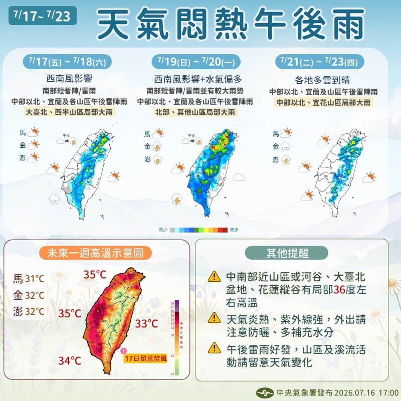 17日至23日天氣重點。(圖取自facebook.com/cwa.weather)
