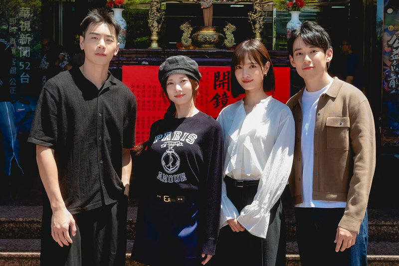 演員禾浩辰（左起）、蔡黃汝、吳子霏、徐鈞浩主演戲劇「無罪推定2」，禾浩辰首次挑戰全台語演出，他表示壓力不小，因為有很多專有名詞。（華視、公視台語台提供）中央社記者洪素津傳真　115年7月22日