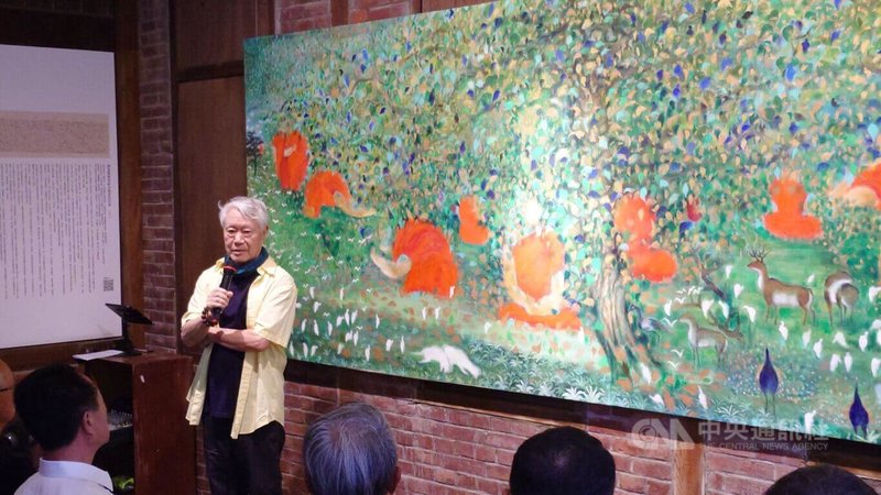 「蔣勳畫展－祇樹給孤獨園」即日起在嘉義新港培桂堂展出，藝術家蔣勳（圖）22日出席畫展開幕，並介紹畫作緣由。中央社記者蔡智明攝　115年7月22日
