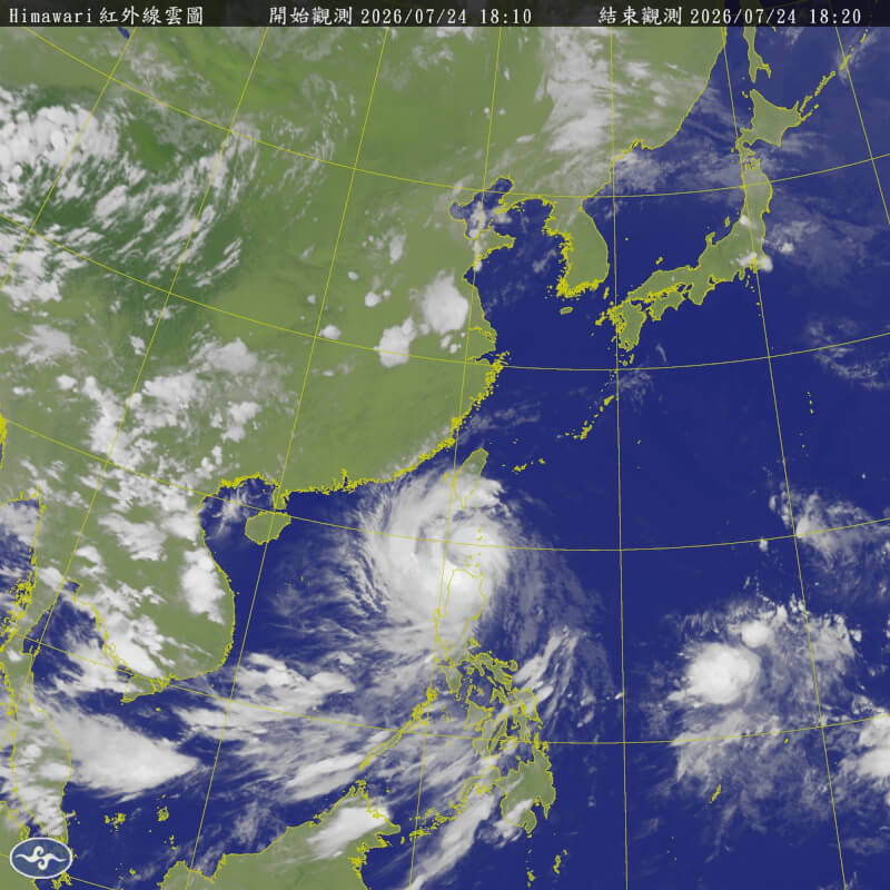 24日晚間6時20分衛星雲圖。(圖取自氣象署網頁cwa.gov.tw)