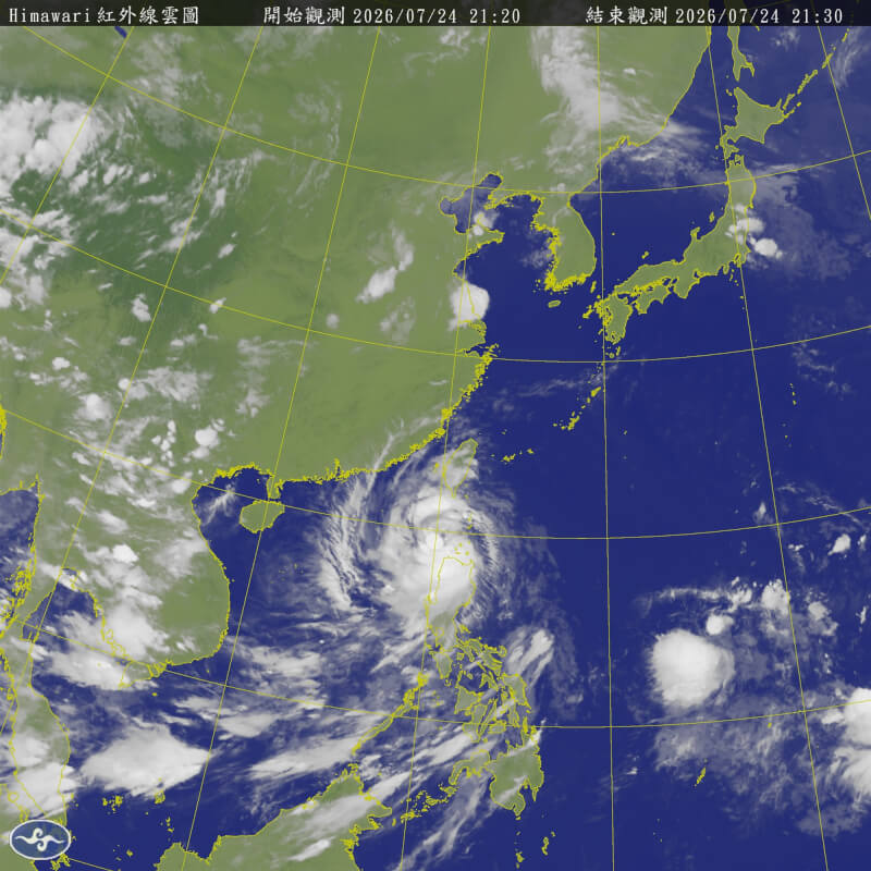 24日晚間9時20分衛星雲圖。(圖取自氣象署網頁cwa.gov.tw)