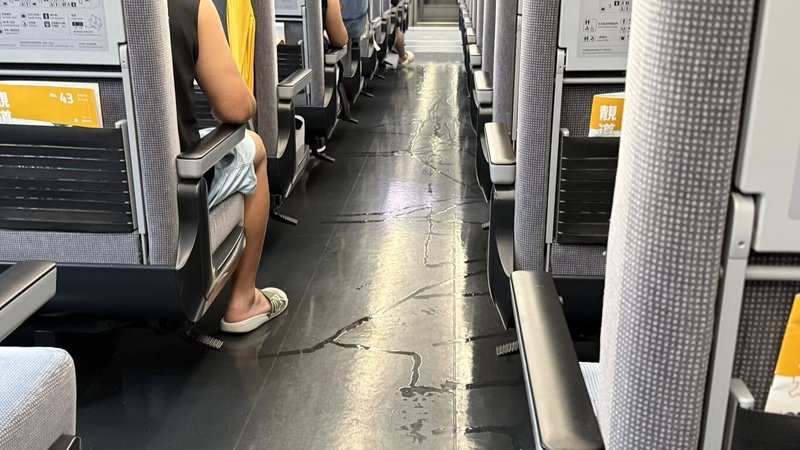 颱風雖遠離,台東25日上午仍雨勢不斷,多處截至中午日累積雨量逾150毫米,太麻里鄉逾200毫米,行經這路段的新自強號車廂進水,旅客傻眼。(民眾提供)中央社記者盧太城傳真 115年7月25日