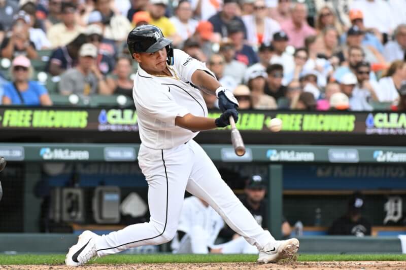 MLB底特律老虎隊台灣好手李灝宇(圖)近期打擊手感火燙,近3場出賽都敲出二壘安打。(美聯社)