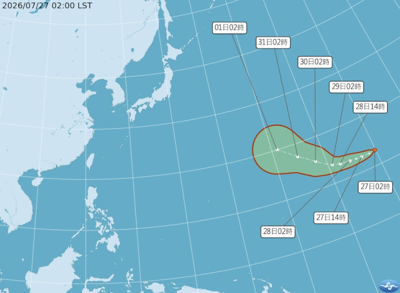熱帶性低氣壓TD14路徑潛勢預報。（圖取自氣象署網頁cwa.gov.tw）