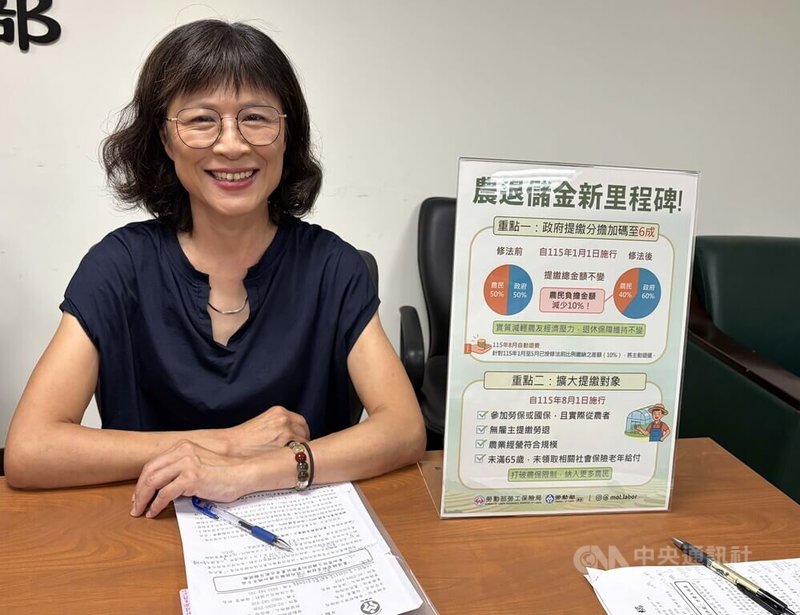 勞動部勞工保險局農民保險組組長温秀珠28日指出，農民退休儲金制度擴大適用對象，8月起勞保或國保務農者也可參與提繳，若雇主提繳勞退的時間長達6個月，則將自動停止提繳農退，提醒多加留意。中央社記者吳欣紜攝　115年7月28日