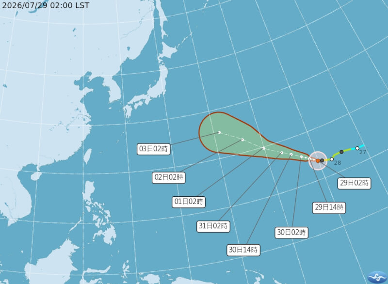 颱風「白海豚」路徑潛勢預報。（圖取自氣象署網頁cwa.gov.tw）