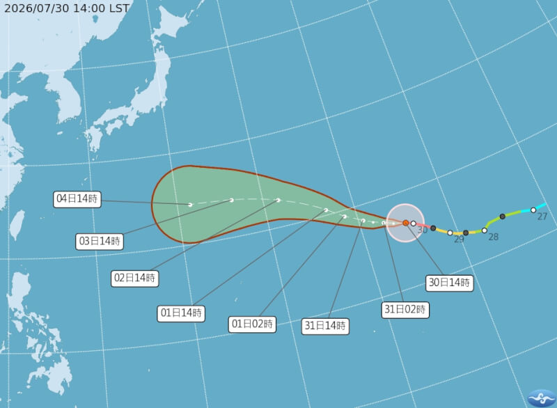 颱風白海豚路徑預報圖。(圖取自氣象署網頁cwa.gov.tw)