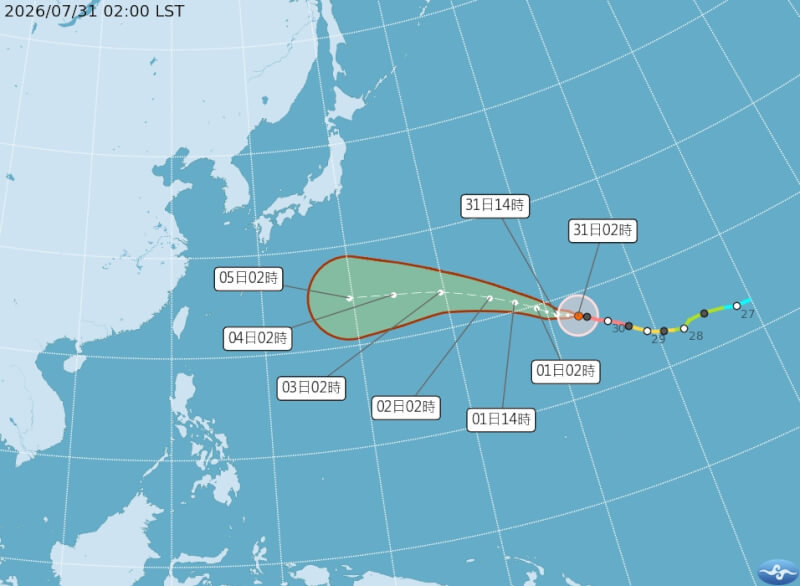 氣象專家吳德榮31日表示，颱風白海豚強度已接近巔峰，但路徑不確定性仍大。（圖取自氣象署網頁cwa.gov.tw）
