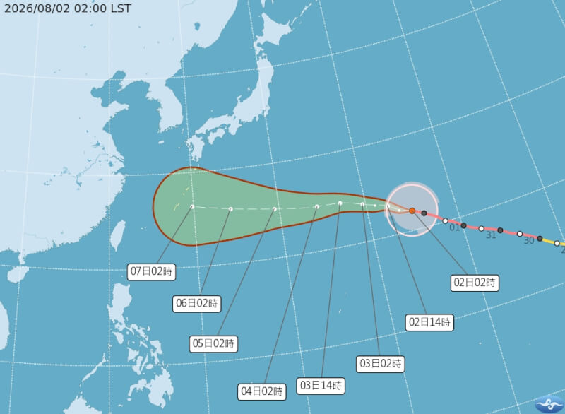 颱風白海豚路徑潛勢預測圖。（圖取自中央氣象署網頁cwa.gov.tw）