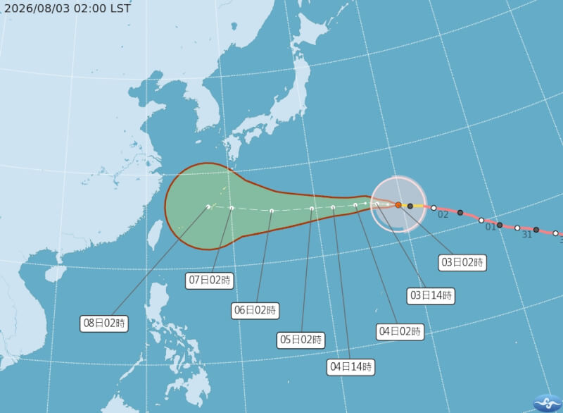 颱風白海豚路徑潛勢預測圖。（圖取自中央氣象署網頁cwa.gov.tw）